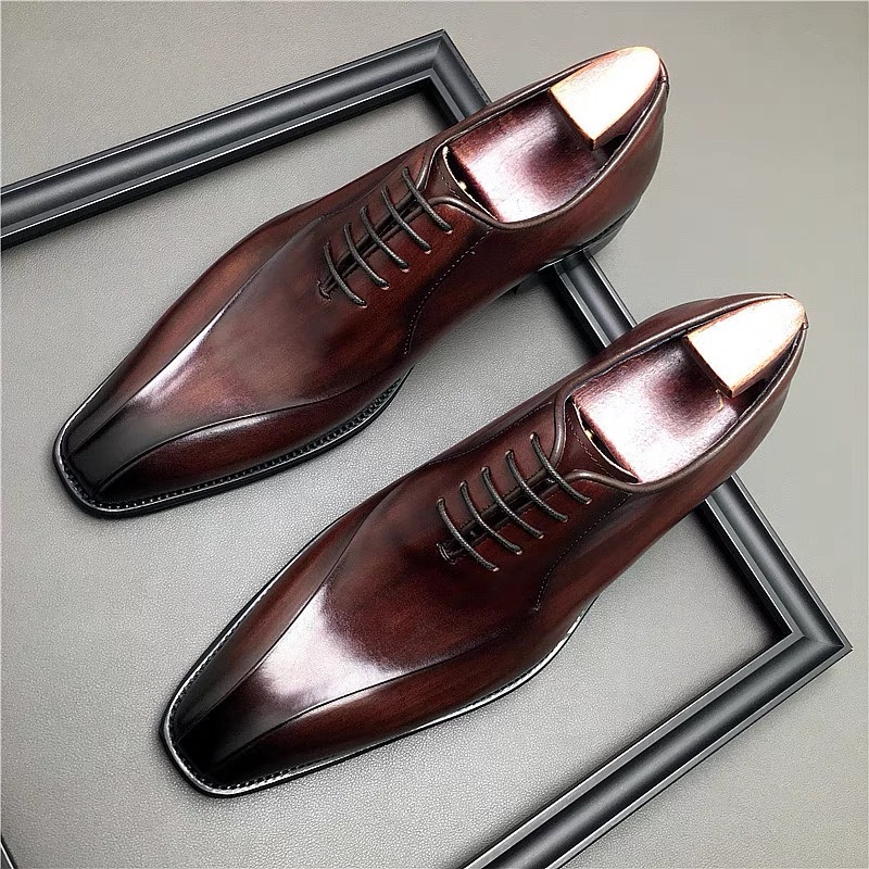 Business formal wear men's shoes British pointed leather handmade large size work high-grade groom cowhide oxfords tide